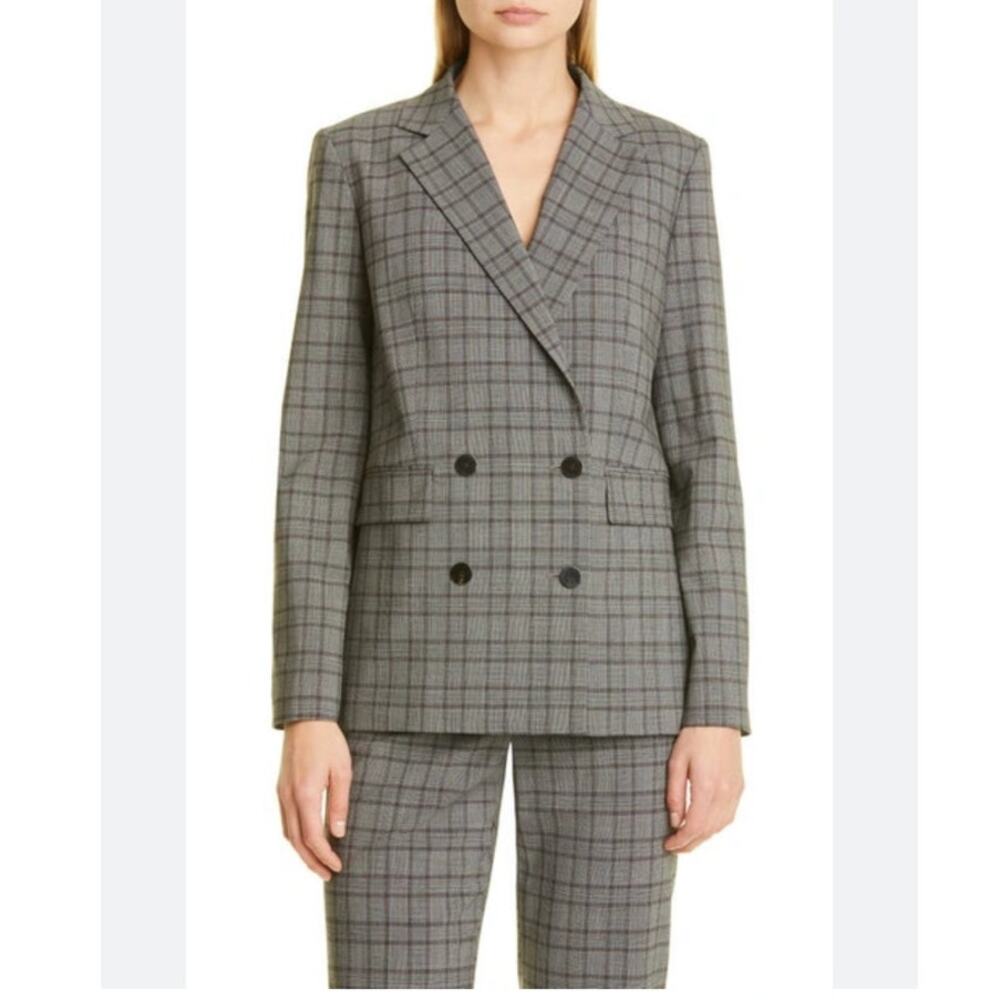 Theory Women's Business Suit Double Breasted Plaid Blazer and Pants Size 12